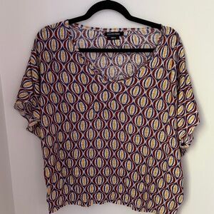 Monoprix Femme Multicolor Geometric V-Neck Short Sleeve Top